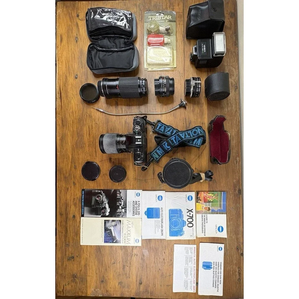 Minolta X700 35mm Film Camera 50mm Lens 280PX Flash Bundle Kit Vintage SLR Bag
